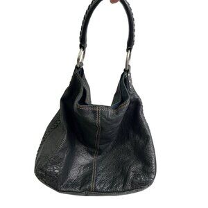 Lucky Brand y2k Black Leather Slouchy Hobo Bag Whipstitch